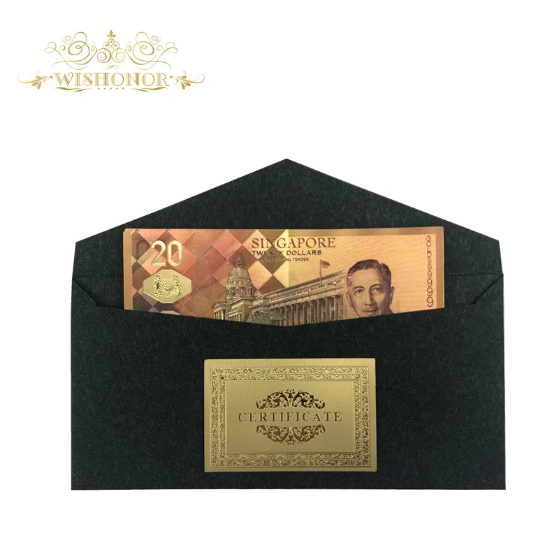 1 шт. Сингапур банкнота 20 SGD банкнота в 24k позолоченные поддельные деньги для коллекции