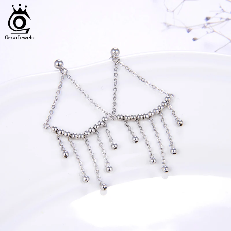 ORSA JEWELS Настоящее серебро 925 пробы бахрома висячие серьги Новые Премиум Винтажные висячие серьги из бисера женские ювелирные изделия SE191
