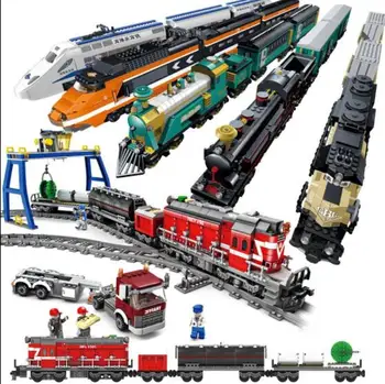 

Model Building Block Bricks Toys Compatible 10228 71016 71006 60052 60098 60051 city train Rail Train Engineering Vehicle