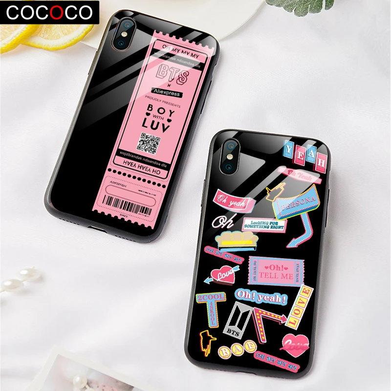 Tide Bangtan Boys Модный чехол для iPhone XR 11 Pro XS Max X 5 стеклянный противоударный iphone 10 8 6 S Plus