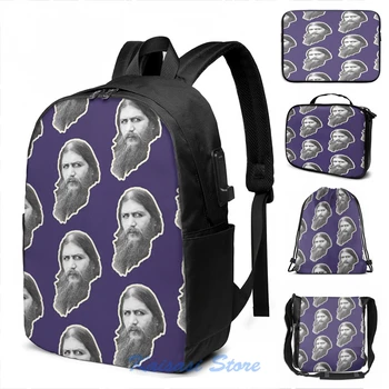 

Funny Graphic print Grigori Rasputin USB Charge Backpack men School bags Women bag Travel laptop bag
