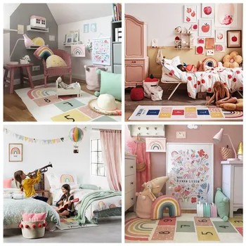 

Hopscotch Games Kids Carpet Bedroom Kids Non Slip Rug Figures Print Floor Mat Playmat Bright Color