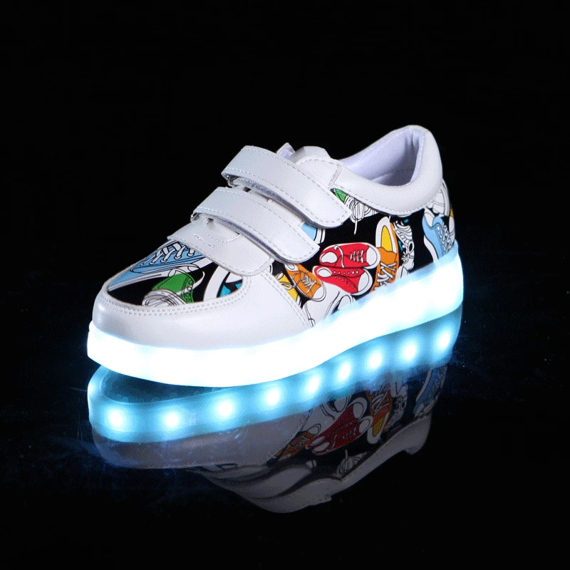 Size 25-35 LED Shoes for Kids Girls Boys USB Charge Glowing Lighted Shoes Kids Shoes with Lights Luminous Sneakers for Children