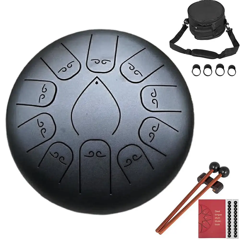 

12 Inch 11 Notes Steel Tongue Drum Flower Style with Mallets Music Book Bag Percussion Instrument