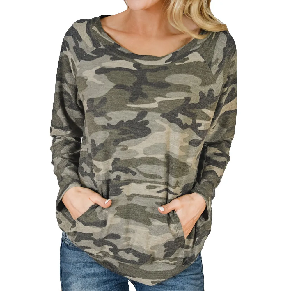 

Women Sweatshirt Tops Round Collar Camouflage Printing Hatless Long Sleeves Tops Pullover Sweatshirts Female sudadera mujer 2019