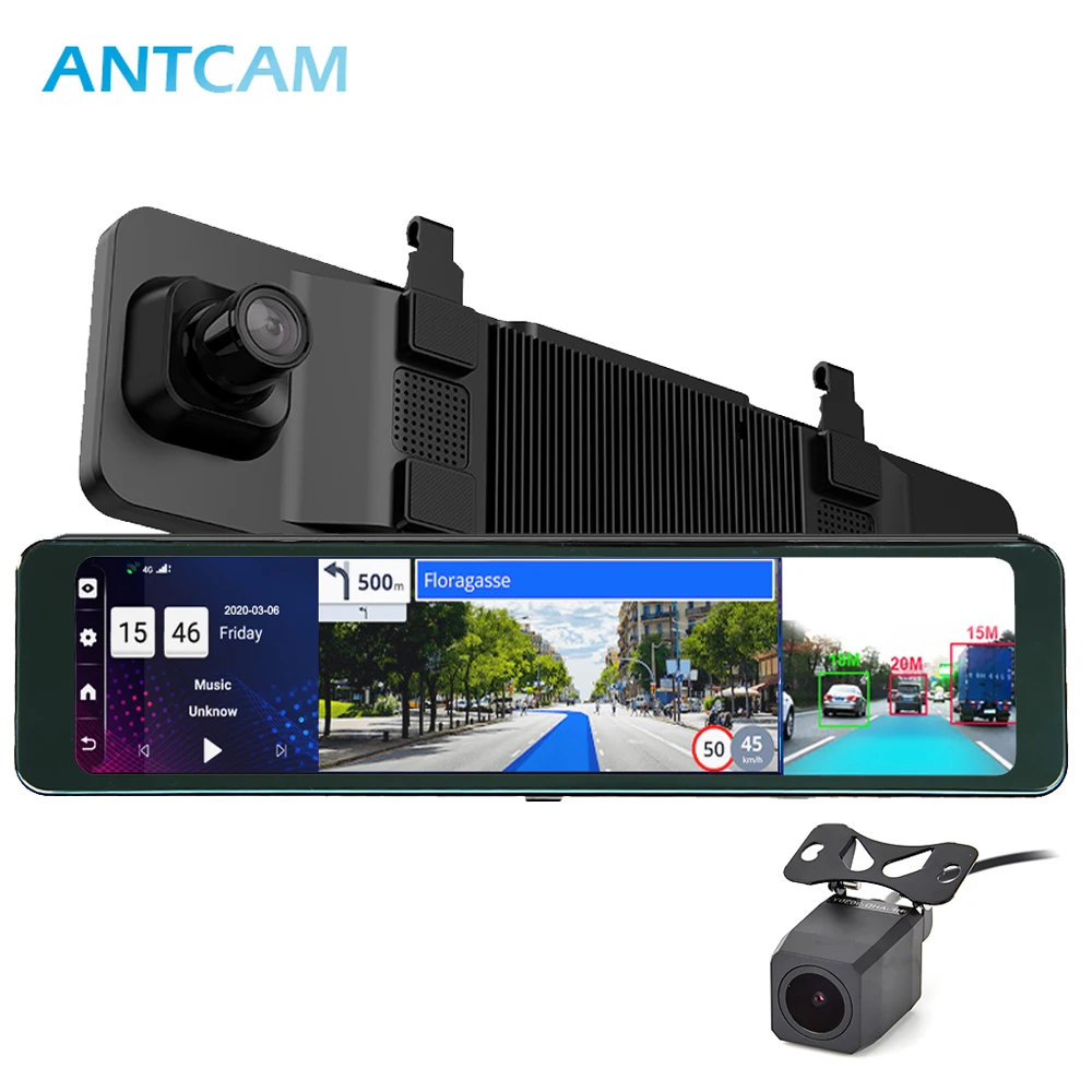 ANTCAM тройной экран 12 &quotавтомобильное зеркало заднего вида GPS камера 4G Android 8 1