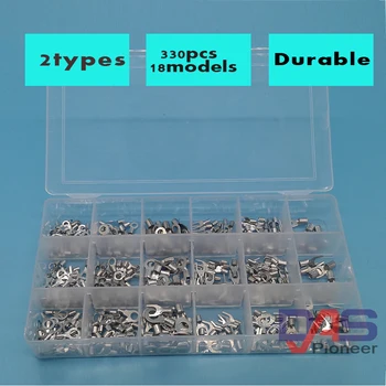 

330pcs/lot Assorted Non-Insulated Ring Fork U-type Terminals Assortment Kit Electrical Crimp Spade Set Lug Cable Wire Connector