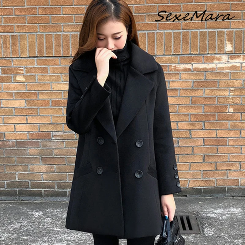 2019 размера плюс новая мода британский стиль черные шерстяные кашемировые