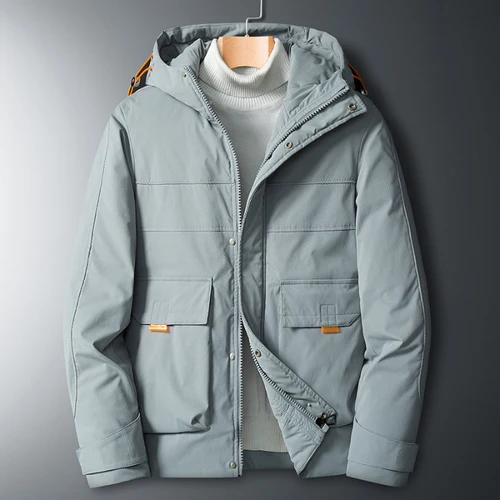Пуховик с капюшоном, мужское зимнее пальто, шапка, белый утиный пух, Красивая качественная удобная модная повседневная теплая верхняя одежда - Цвет: Cyan