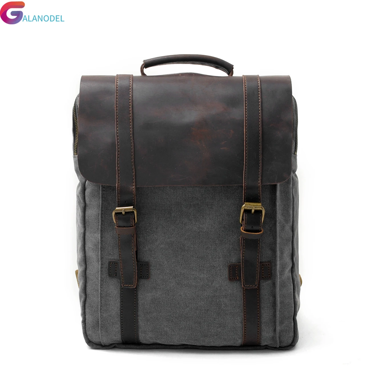 

Cotton Fashion Pure GALANODELEurope Canvas Leather Backpacks 14" Laptop Waterproof Daypacks Large Capacity Men Rucksacks Retro