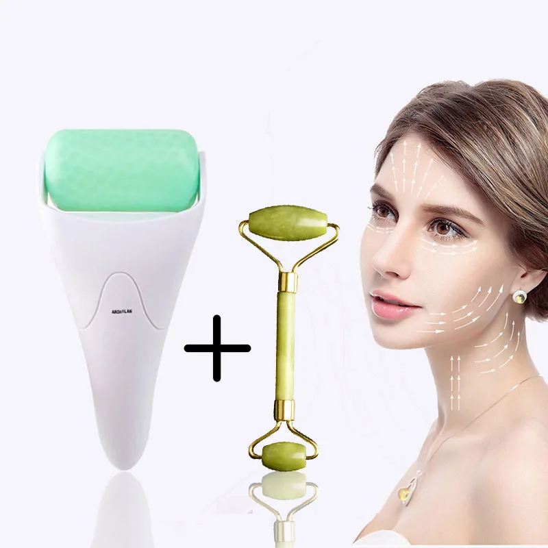 Ice Roller Double Head Facial Massage Roller Set Eye Neck Face Slimming Massager Green Nature