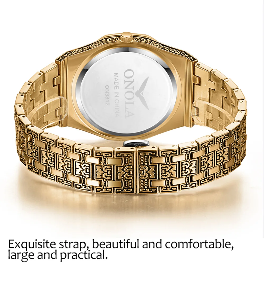 Лидирующий бренд ONOLA Мужские Аналоговые кварцевые часы мужские модные роскошные золотые часы из нержавеющей стали водонепроницаемые наручные часы Relogio Masculino