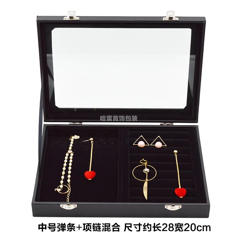 Medium velvet black handbag with glass cover jewelry ring display box tray rack storage box organizer earrings ring bracelet