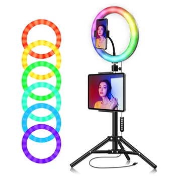 

RGB Ring Light Professional Desk LED Ring Light with Tripod for Live Makeup Video Photography Studio Ring Light for Phone Tablet