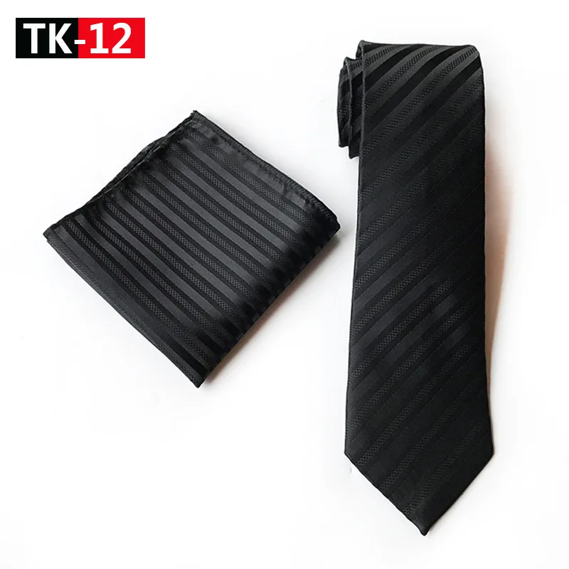 

Men Handkerchief Black Striped Hanky & Necktie Set Men's 100% Silk Necktie for Formal Neckcloth Wedding Business Gift for Man