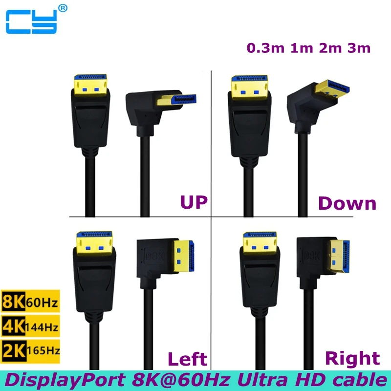 Cavo Displayport Ultra Hd Ad Angolo Retto 1.4 Versione 8K @ 60Hz Per Tv, Monitor, Scheda Grafica, Pc, Notebook Dp Adattatore 3D 0.3M 3M