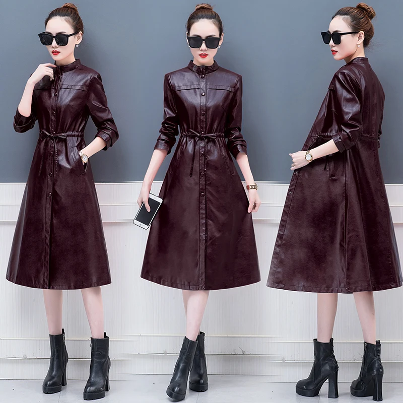 Caramel colour Большие размеры, M-3XL, кожаная женская куртка, модная, тонкая, в стиле пэчворк, длинная, Женская куртка, высокое качество, искусственная кожа, мотоциклетная, осенняя верхняя одежда - Цвет: Caramel colour