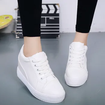 

COOTELILI Woman Pumps Female Wedges Lace Up Ladies Yellow Basic 7cm Heel Sneakers New Fashion Platform Pumps Women Plus Size 40