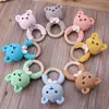 BPA Free Crochet Wooden Ring Baby Teether Safe Cute Animal Rattle Chewing Teething Nursing Soother Molar Infant Toy Accessories 3