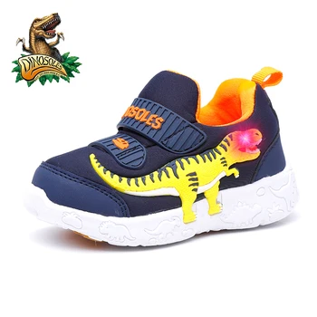 

Dinoskulls 2020 New Baby Autumn Running Shoes T-Rex Light Up LED Fashion Net Breathable Children School Sneakers Shoes Slip-On