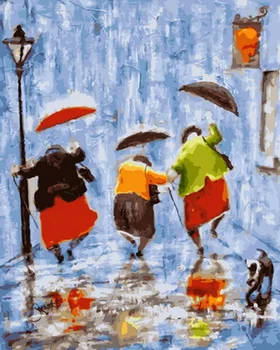 

Unframe diy oil picture oil paintings by numbers figure painting paint by number for home decor 4050cm walk in rain