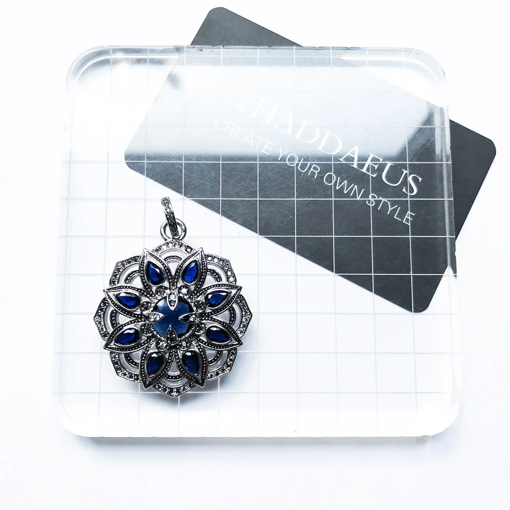 Кулон в форме цветка лотоса с синим кубическим цирконием модные ювелирные