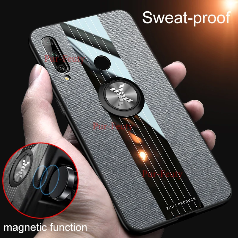 

For Huawei Honor 9X Premium Case Luxury Finger Ring Fabric Cloth Hard PC Soft TPU Full Cover for Honor 9 X shockproof back shell