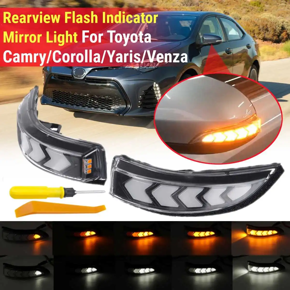 US $101.20 Pair Dynamic Turn Signal Light LED Side Wing Rearview Mirror Indicator Blinker Repeater Light For Toyota CamryCorollaYarisVen