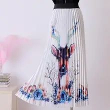 Весна Осень Винтажный рог с принтом оленя компонентная юбка Женская высокая талия до середины икры плиссированная юбка