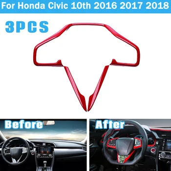 

Trim Steering Wheel Frame For Honda Civic 10th 2016-2018 Decal Decor Set Red ABS