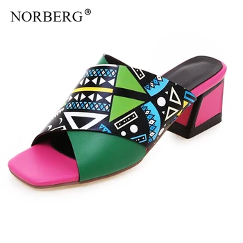

2019 summer fish mouth back high heel women's sandals color matching square with casual slippers pump woman shoes