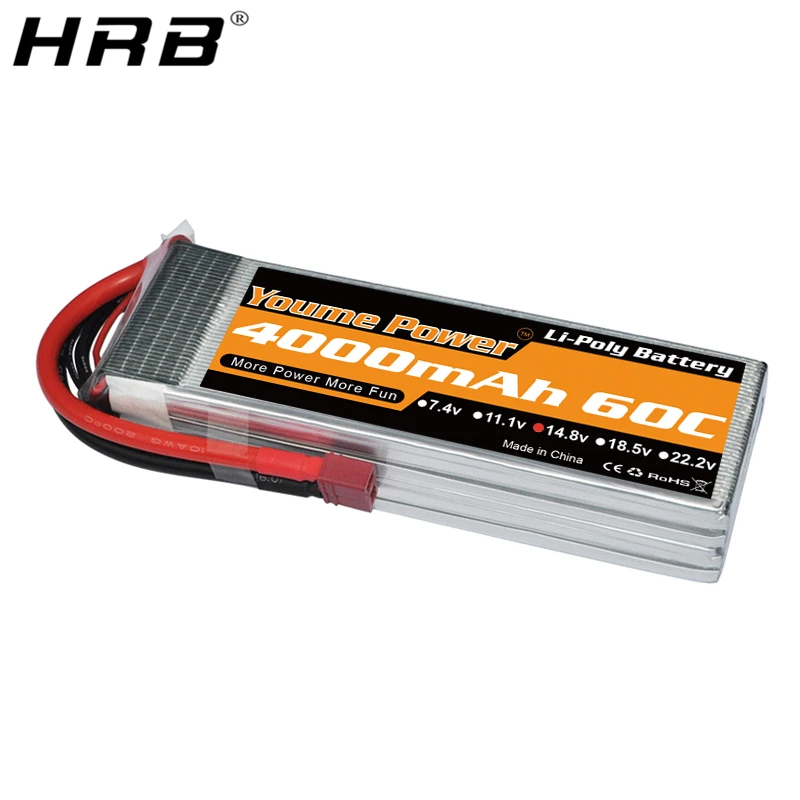 

Youme 14.8V Lipo Battery 4S 4000mah EC3 XT60 Deans T XT90 EC5 TRX 60C For 1/8 1/10 4WD Car FPV Airplane Truck Bait Boat RC Parts