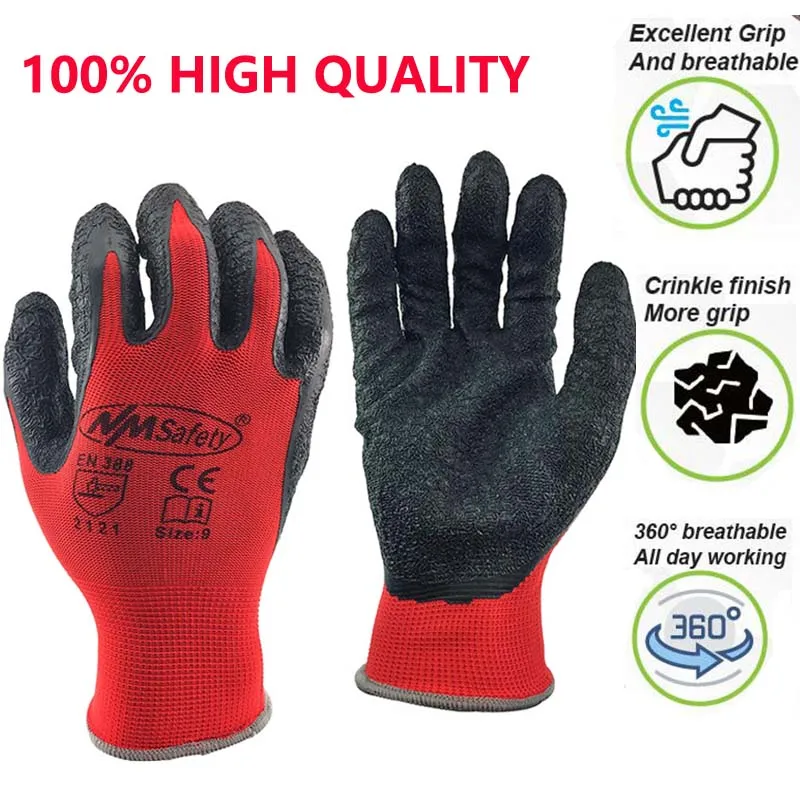 Guantes de trabajo de seguridad para jardinería, manoplas de poliéster de punto sumergido, látex, palma, construcción, deshierbe, 24 unidades/12 pares