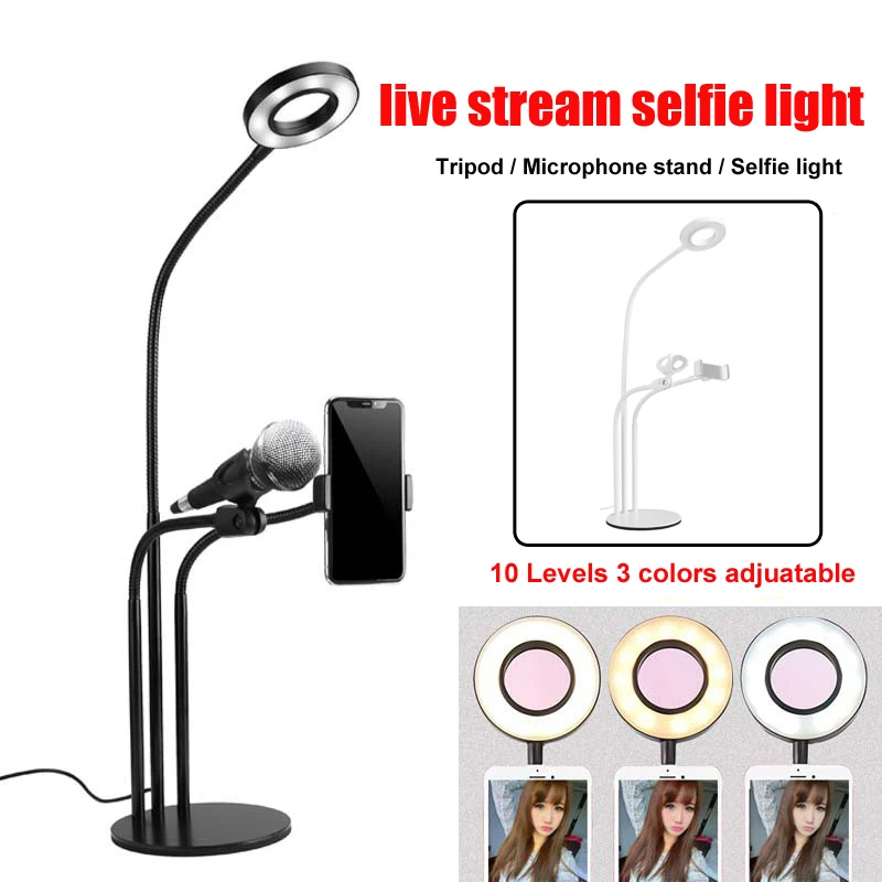 

Photo Studio Makeup Selfie LED Ring Light with Cell Phone Clip Microphone Holder Lamp for Youtube Live Stream for iPhone Andriod