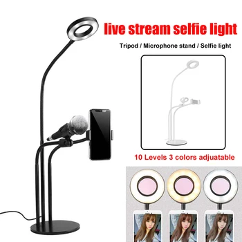 

Photo Studio Makeup Selfie LED Ring Light with Cell Phone Clip Microphone Holder Lamp for Youtube Live Stream for iPhone Andriod