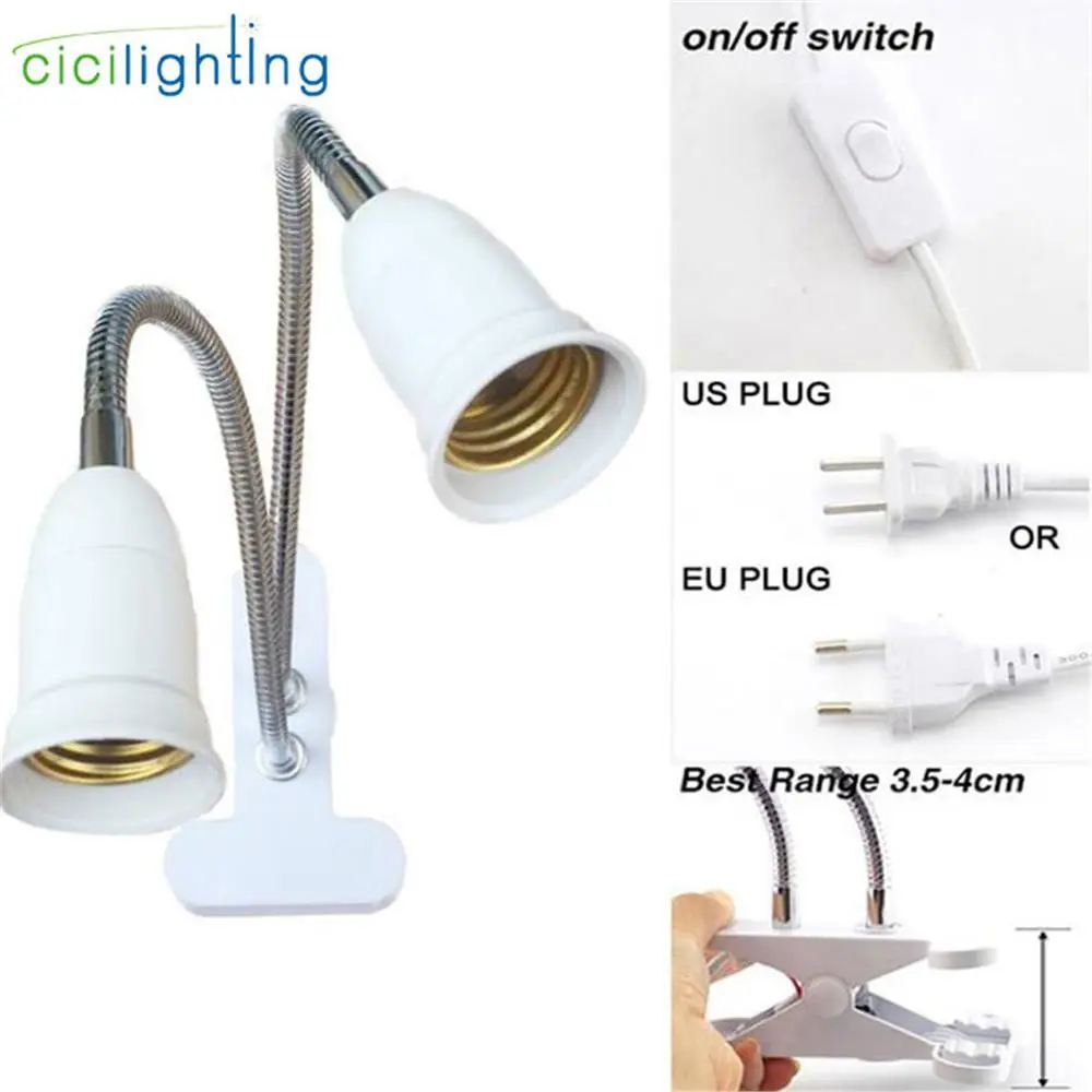 EU US Plug 360 Degrees Flexible Desk Lamp Holder E27 Base Light Socket Gooseneck Clip-On Cable With On Off Switch for Home Plant
