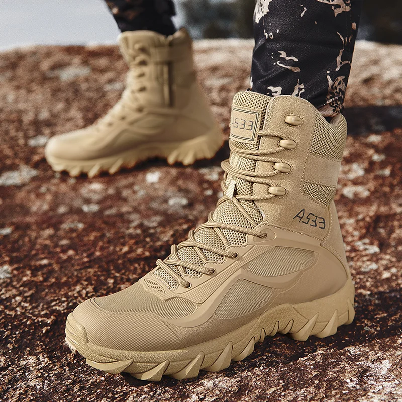 Botas de Cuero militar alta calidad para hombre, calzado táctico de combate desierto, para exteriores, 2020 - AliExpress
