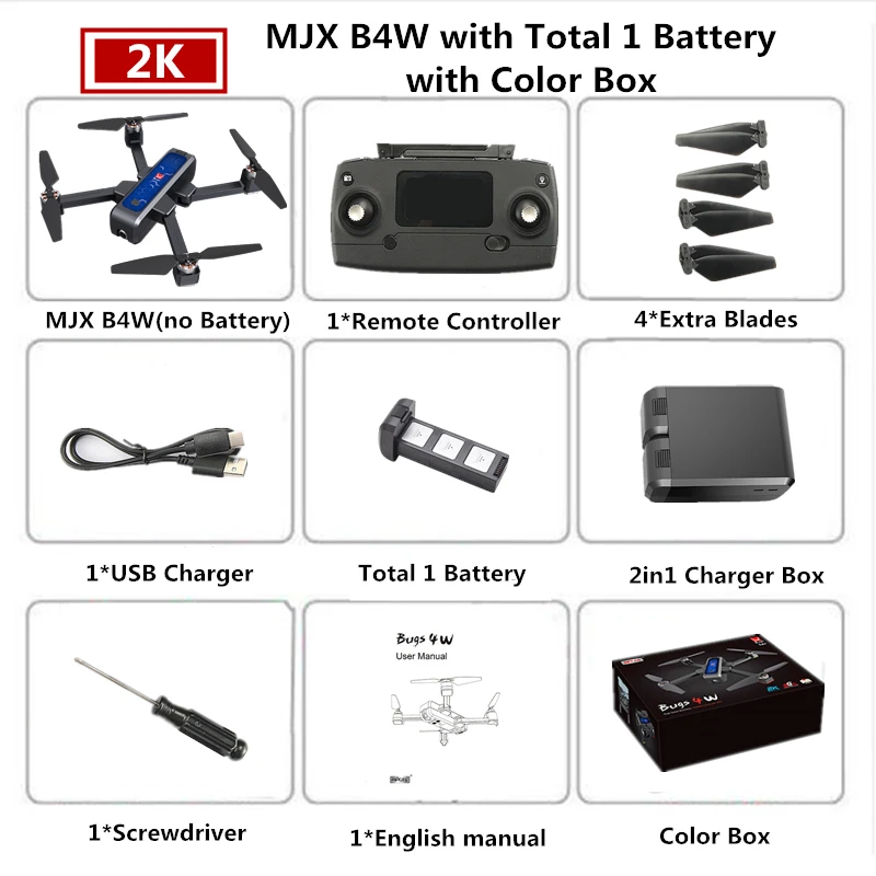 MJX Bugs 4W B4W 5G Дрон с GPS с Wi-Fi 2K HD камера Анти-встряхивание 1,6 км 25 минут Fly Time оптический поток Квадрокоптер-Дрон VS F11 - Цвет: Blue 1B Color Box