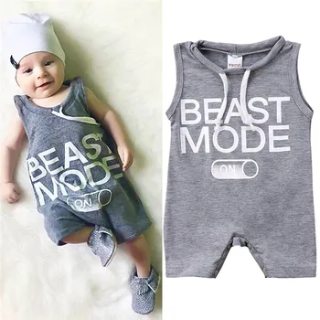 

Newborn Baby Toddler Boy Girl Printed Fonts Sleeveless Romper Jumpsuit Outfits Summer Casual Clothes