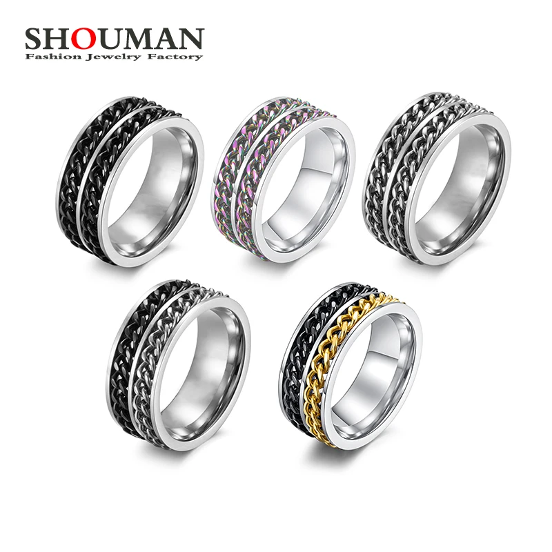 En venta SHOUMAN-Anillo giratorio de 2 capas de acero inoxidable para hombre y mujer, accesorio giratorio para boda RLwqepGpQpZ