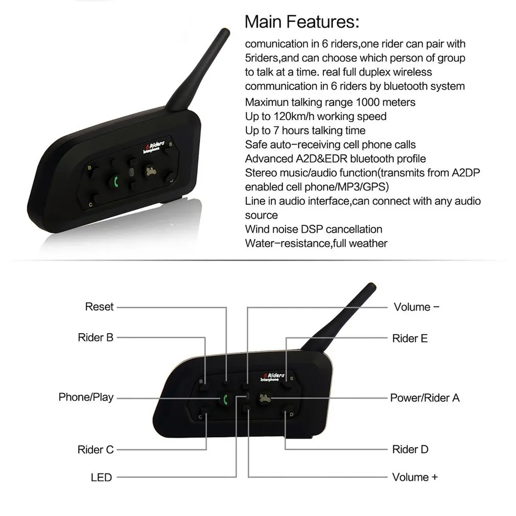 Металлический зажим+ V6 Pro 6 мотоциклист шлем BT Interphone 1200 беспроводной Bluetooth домофон стереогарнитура, музыка