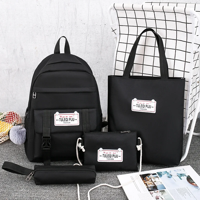 

4 Piece Set Women Backpack Canvas 15.6 Inch Laptop Backpack High Quality School Bag for Teenage Girls Female Mochila Mucjer