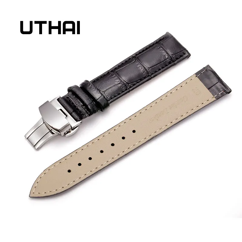 UTHAI Z09 Ремешки для наручных часов из натуральной кожи 12-24 мм Универсальные часы с бабочкой и пряжкой стальной ремешок с пряжкой браслет+ инструмент