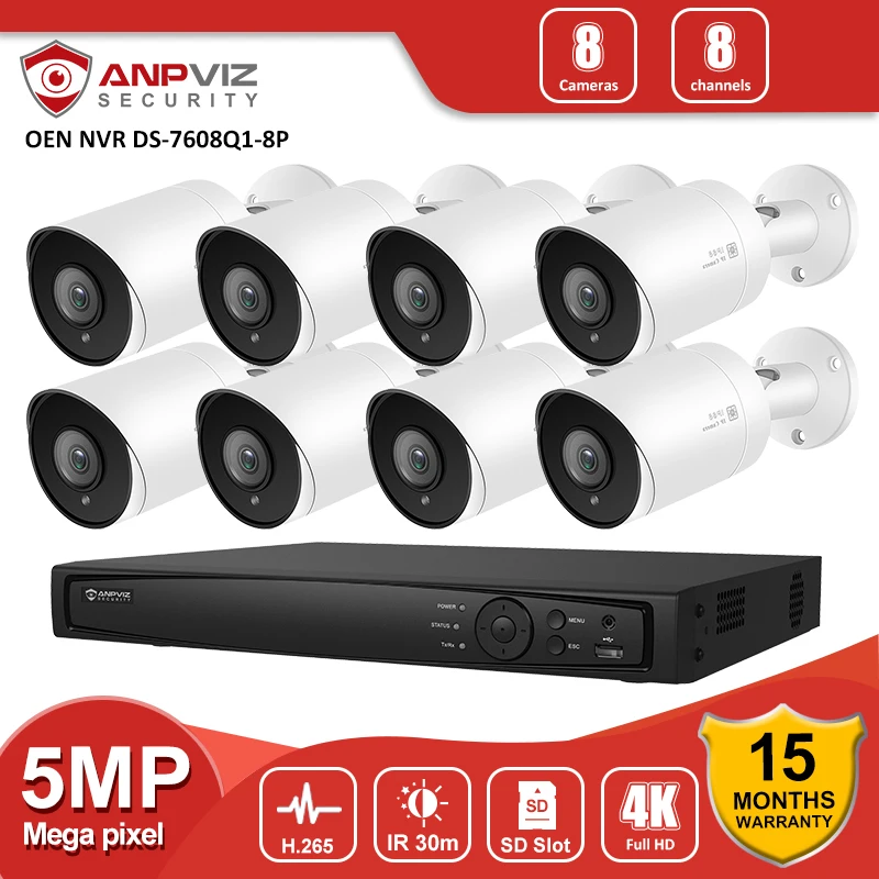 

Anpviz Secutity CCTV Camera System 4K 8MP 8CH NVR 5MP Bullet POE IP Camera Outdoor Audio H.265+ Surveillance Set