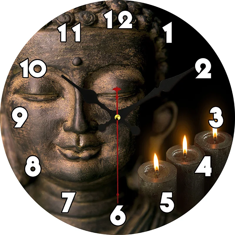 Custom Bronze Buddha Candle Religious Clock Rustic Spiritual Statue/Buddha head Office Study room Home Silent Wall Clocks | Дом и сад