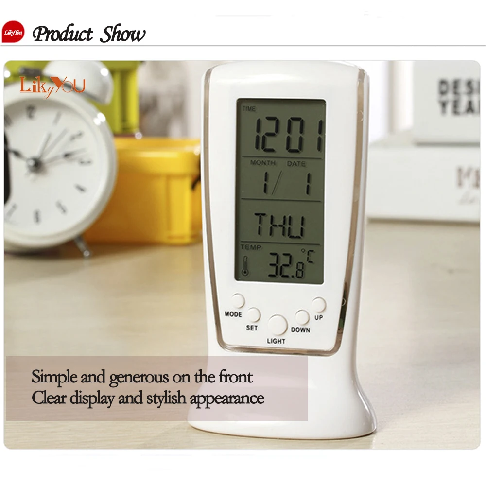 

Alarm Clock Electronic Desktop Music Clock Digital with Blue Backlight LED 2019 Table Clock Watch Snooze Calendar Thermometer