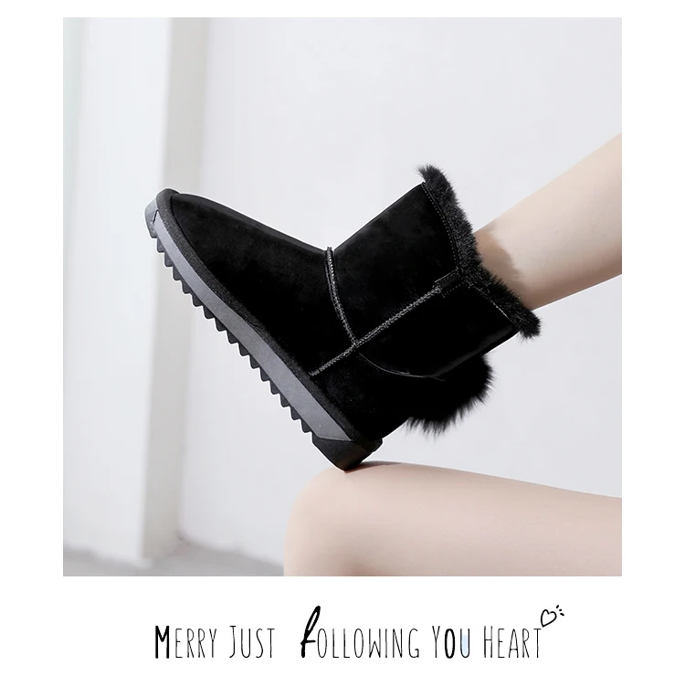 Winter New Women Flock Plush Lining Ankle Snow Boots Fur Boule Flat With Black/Gray Emu Boots Fashion Cotton Shoes