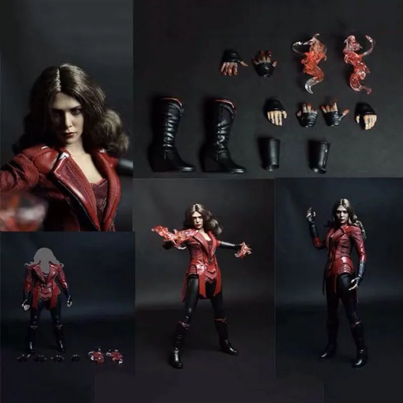 В наличии 1/6 набор женской одежды с рисунком Elizabeth Olsen Scarlet Witch Red/Normal Eyes для 12