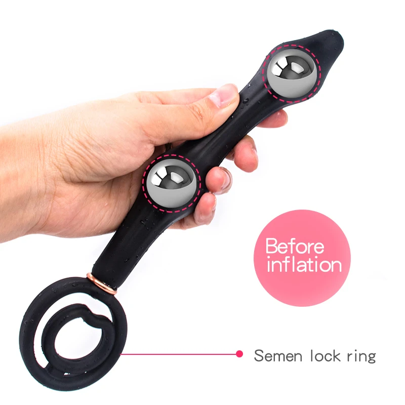Cucurbit Inflatable Anal Plug Prostate Massage Sex Toys 10cm Inflated Dilator Semen Lock Ring Dual rolling ball Butt Plugs | Красота и