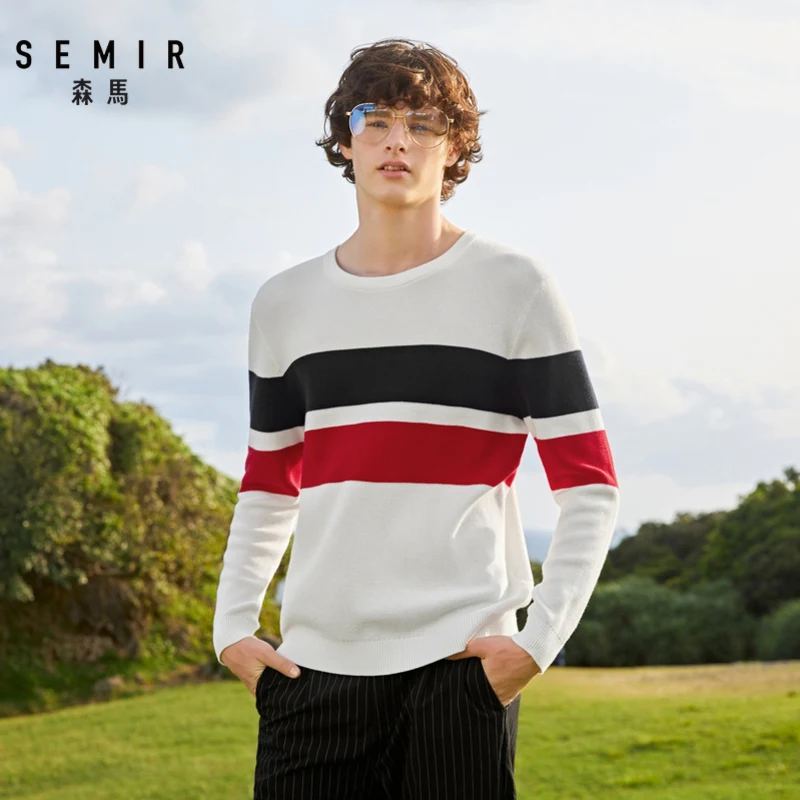 Semir мужской свитер, осень, новинка, контрастный цвет, мужской свитер, теплый свитер, на подкладке, тренд, в полоску, хит цвета